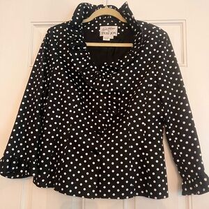 Rickie Freeman for Teri Jon Polka Dot Ruffle Blazer Black White Size 12